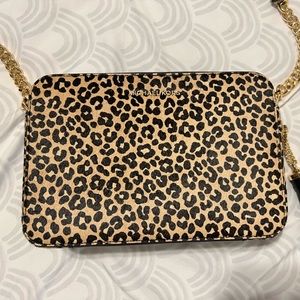 Brand New Jet Set Medium Leopard Print Calf Hair Crossbody Bag